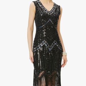 V Neck Beaded Fringed Dress